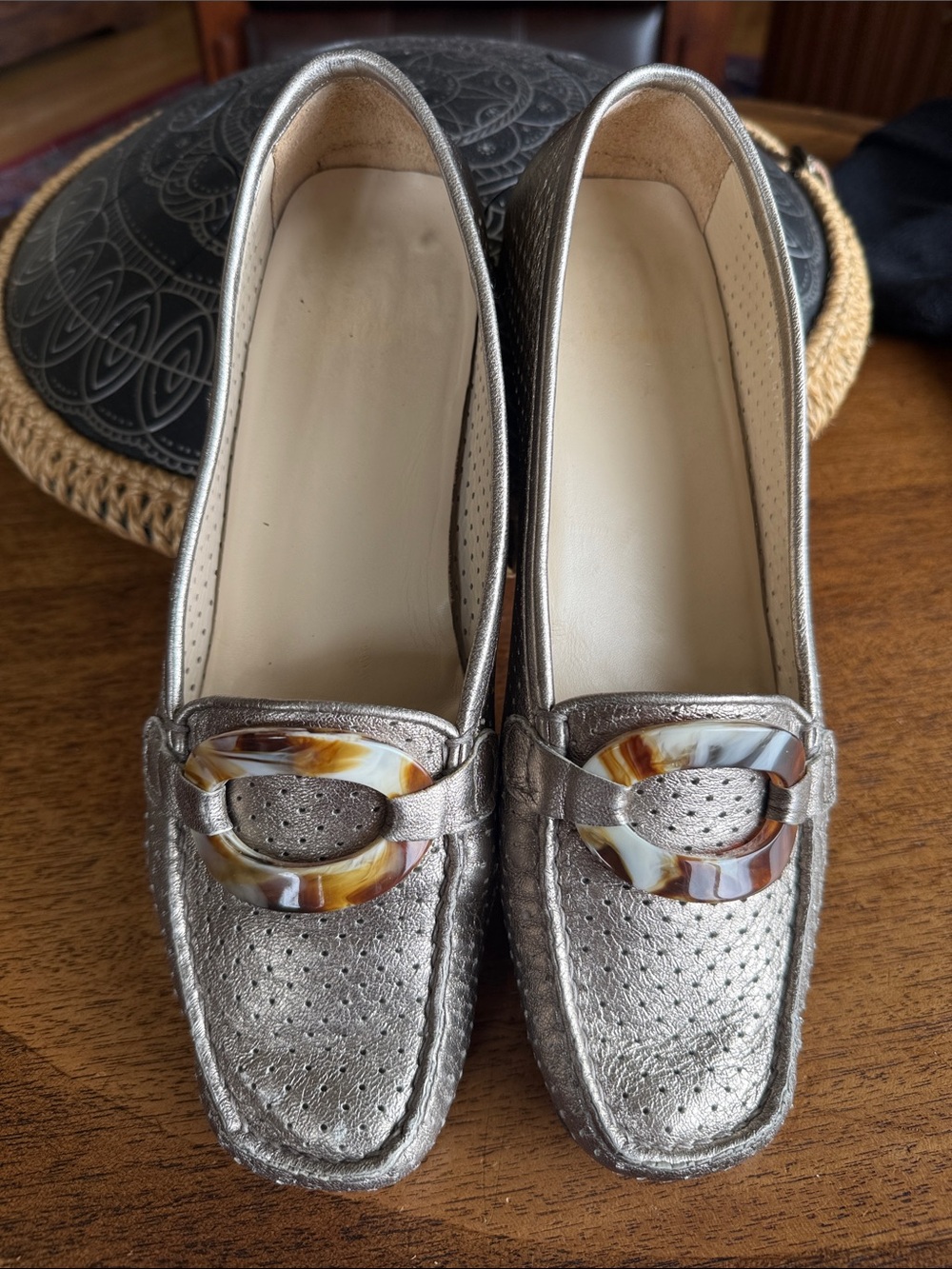 Stuart Weitzman Mocperf Metallic Loafers Sz 7.5/8